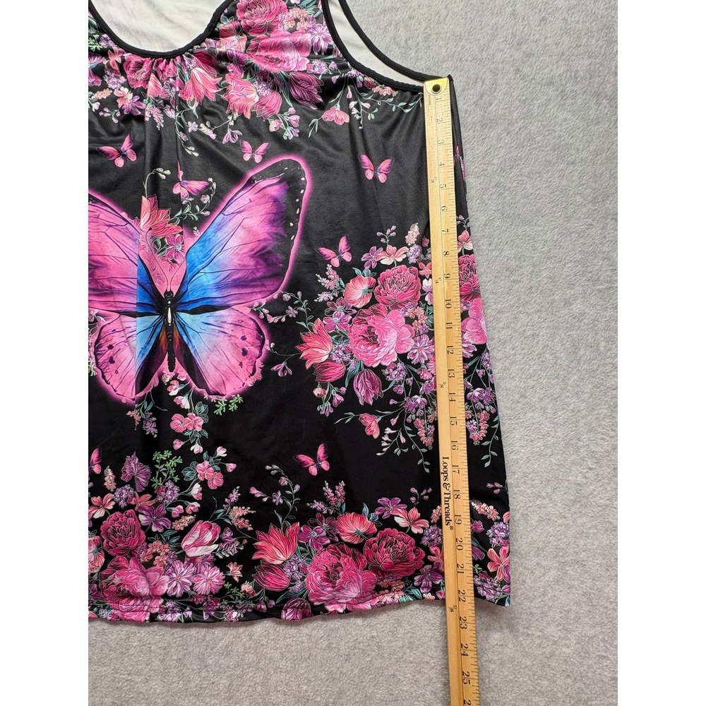 Chaos Monkey 7XL Butterfly Floral Tank Top Black Pink Sleeveless Plus Size - Picture 9 of 11